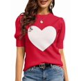 thumbnail image 1 of Womens Puff Short Sleeve Sweater Casual Summer Crew Neck Pullover Tops Ribbed Knit Sweater Blouse Red L, 1 of 4