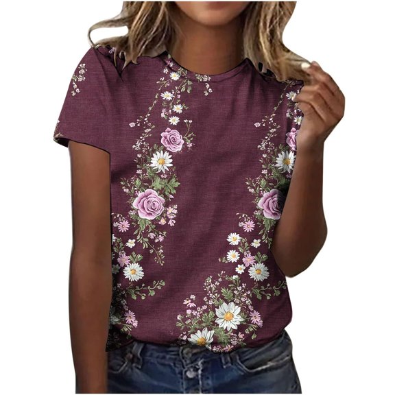 Womens Puff Short Sleeve Tops Dressy Casual Crew Neck Pleated T Shirts Cute Blouse Tunic Top Fashion Clothes 2026