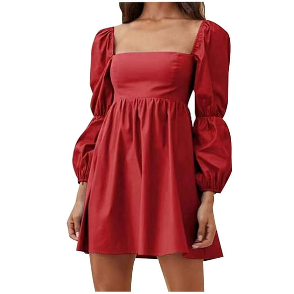 Womens Puff Sleeve Square Neck Mini Dress Floral Printed Boho Sundress Fashion Cute Babydoll Short Mini Dress