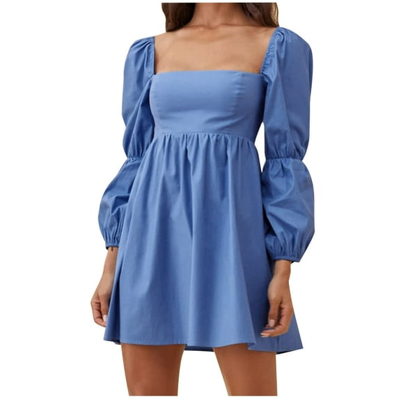 Womens Puff Sleeve Square Neck Mini Dress Floral Printed Boho Sundress Sexy Fashion Cute Babydoll Short Mini Dress