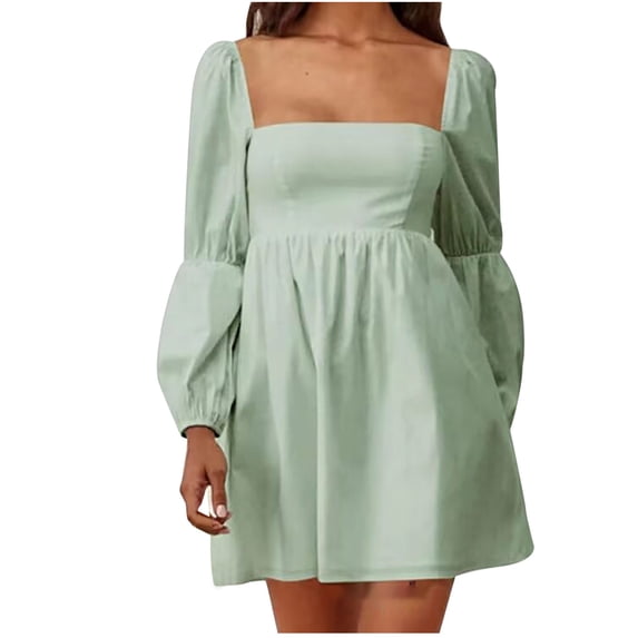 Womens Puff Sleeve Square Neck Mini Dress Floral Printed Boho Sundress Sexy Fashion Cute Babydoll Short Mini Dress