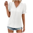 thumbnail image 1 of Womens Puff Sleeve Tops Ruffled Lace Trim Dressy Casual Blouses for Women V Neck T Shirts Elegant Cute Tshirts (Medium, White), 1 of 5