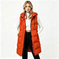 thumbnail image 1 of Womens Puff Vest Outwear with Hood Casual Loose Fit Full Zip Warm Winter Sleeveless Quilted Jacket Orange S-2XL, 1 of 7