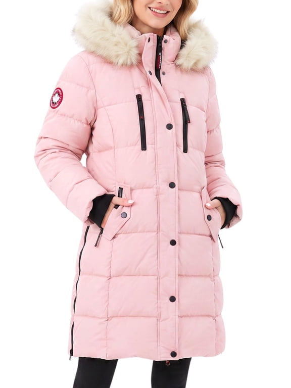 Womens Puffer Coat with Hood - Long Heavyweight Winter Parka, Faux Fur
