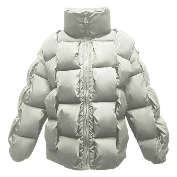 Womens Puffer Jacket 3D Woven Stand Collar Zip Up Long Sleeve Puffy Quilted Jackets Oversized Solid Thick Warm Streetwear Down Coat Winter Fashion Outerwear 2025