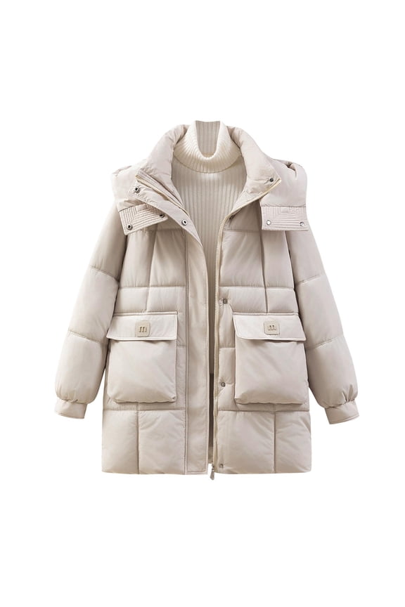 Womens Puffer Jacket Full Zip Quilted Hooded Bubble Coats Loose Fit Padded Jacket Long Sleeve Winter Lightweight Warm Coat with Pocket 2025 Fashion Clothes