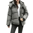 thumbnail image 1 of Womens Puffer Jacket Full Zip Quilted Hooded Winter Warm Padded Cold Coat Casual Long Sleeve Thicken Outerwear with Pockets (M, Gray), 1 of 8