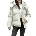 thumbnail image 1 of Womens Puffer Jacket Full Zip Quilted Hooded Winter Warm Padded Cold Coat Casual Long Sleeve Thicken Outerwear with Pockets (M, White), 1 of 8