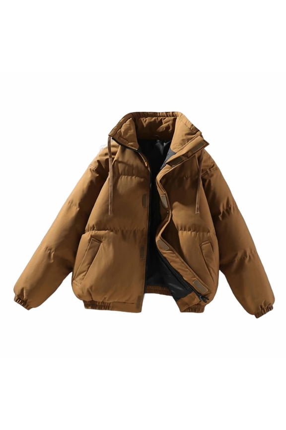 Womens Puffer Jacket Full Zip Winter Quilted Bubble Padded Coat High Neck Windproof Long Sleeve Outerwear