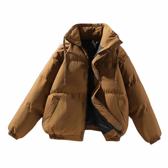 Womens Puffer Jacket Full Zip Winter Quilted Bubble Padded Coat High Neck Windproof Long Sleeve Outerwear