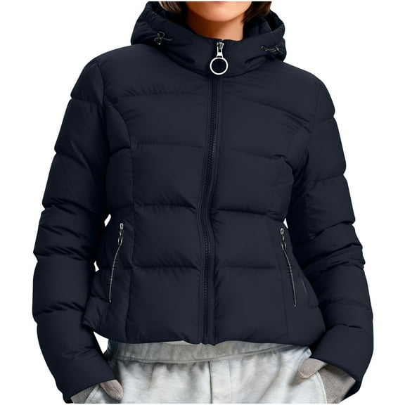 Womens Puffer Jacket Oversized Thicken Windproof Winter Coat Warm Zip Up Hooded Puffy Coats with Zipper Pockets