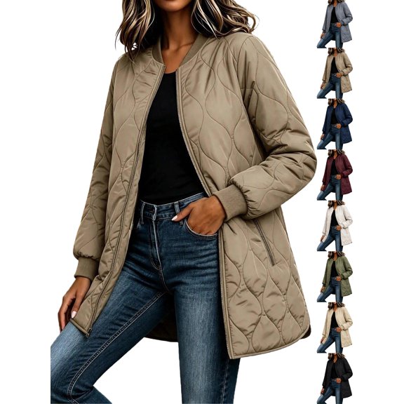 Womens Puffer Jacket Quilted Cozy Fashion Warm Outerwear Loose Casual with Zipped Pockets
