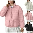 thumbnail image 1 of Womens Puffer Jacket Solid Color Long Sleeve Down Jacket Winter Casual Comfortable Zip Up Hooded Jacket with Pockets Coat for Women, 1 of 9
