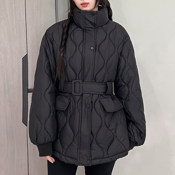 Womens Puffer Jacket Solid Color Waist Cinching For Flattering Winter Silhouette Womens Winter Coats