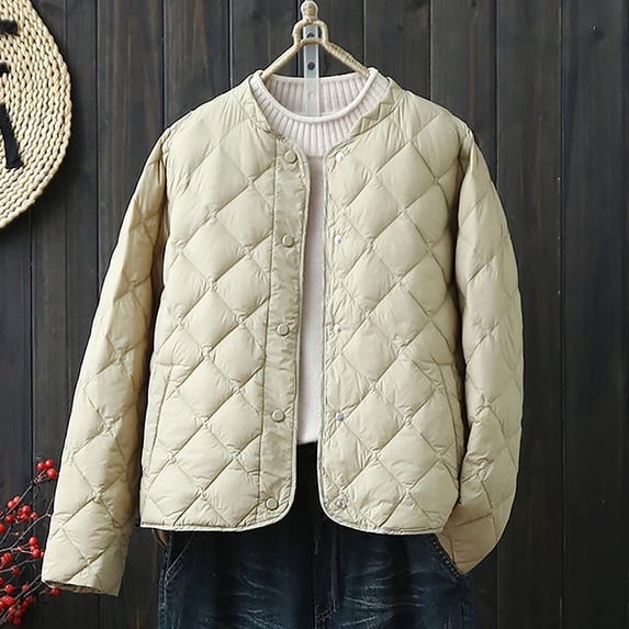 Womens Puffer Jacket Solid Color Without Hood For Casual Winter Layered Wear Womens Winter Coats