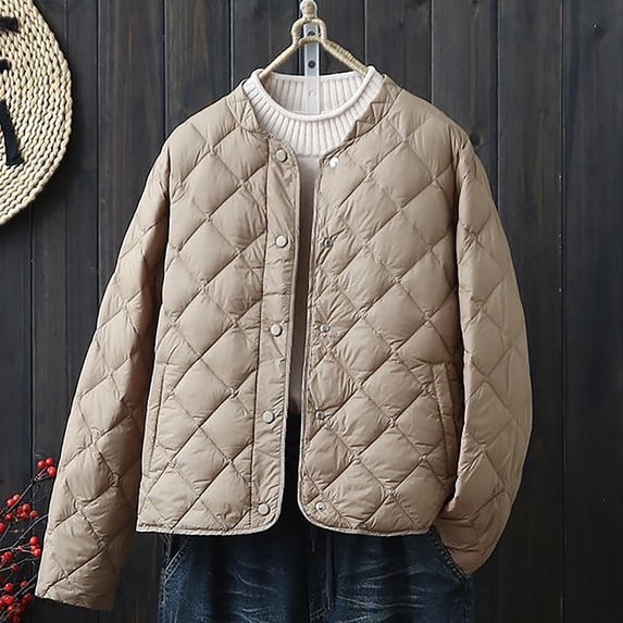 Womens Puffer Jacket Solid Color Without Hood For Casual Winter Layered Wear Womens Winter Coats
