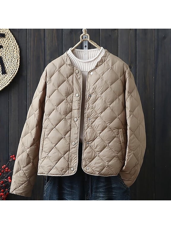 Womens Puffer Jacket Solid Color Without Hood For Casual Winter Layered Wear Womens Winter Coats