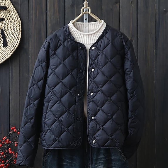 Womens Puffer Jacket Solid Color Without Hood For Casual Winter Layered Wear Womens Winter Coats