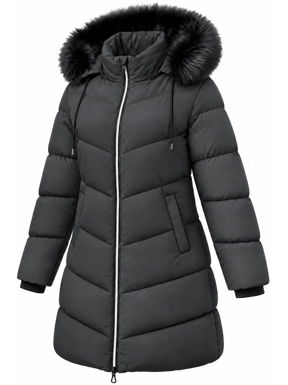Womens Puffer Jacket Windproof Winter Down Coat Waterproof Winter Parka Jacket, Darkgray XL