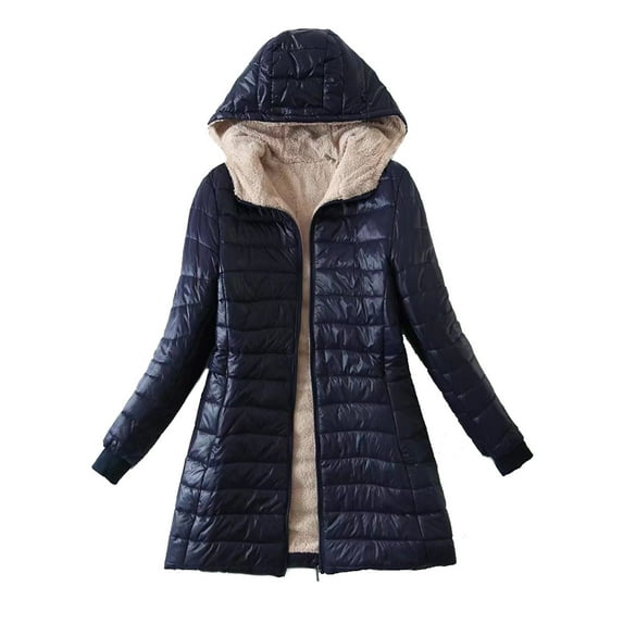 Womens Puffer Down Jacket Winter Fleece Lined Jackets Warm Faux Fur Long Coat Ladies Quilted Zip Puff Coats Waterproof Padded Overcoat Outdoor Ski Hiking Thicken Outwear with Pockets Hooded