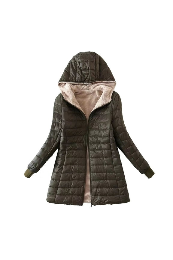 Womens Puffer Down Jacket Winter Fleece Lined Jackets Warm Faux Fur Long Coat Ladies Quilted Zip Puff Coats Waterproof Padded Overcoat Outdoor Ski Hiking Thicken Outwear with Pockets Hooded