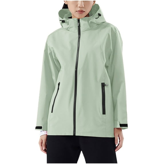 Womens Puffer Jackets Lightweight Plus Size Rain Jackets Women Lightweight Waterproof Rain Coat with Hood Full Zip Drawstring Raincoat Hiking Outwear Women's Raincoats