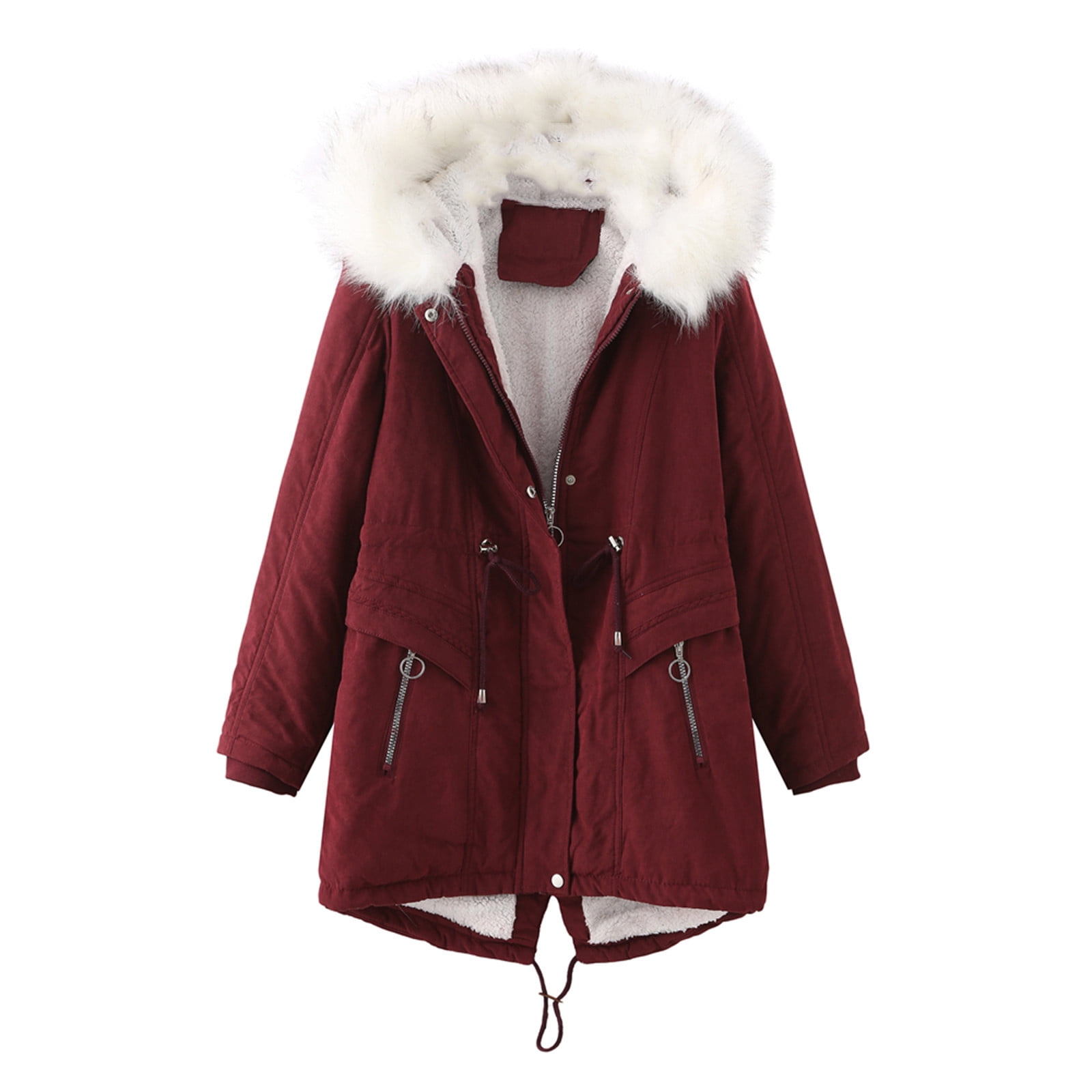 Womens Puffer Jackets,Women's Hooded Utility Jacket Warm Faux Fur Lined