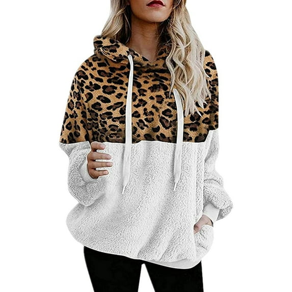 Womens Puffer Jackets Women's Long Sleeve Sherpa Pullover Fuzzy Fleece Sweatshirt Casual Loose Fuzzy Hoodies with Pockets Long Trench Coat for Women