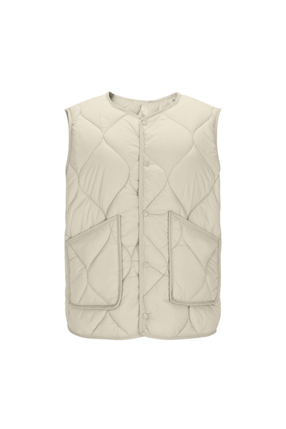 Womens Puffer Quilted Vest Lightweight Bubble Cap Sleeve Jacket Winter Warm Button Down Padded Gilet Winter Outerwear