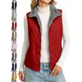 thumbnail image 1 of Womens Puffer Vest Collared Quilted Zip Front Fleece Lined Collar Warm Winter Vest, 1 of 7