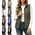 thumbnail image 1 of Womens Puffer Vest Full Zipper Sleeveless Quilted Jackets Lightweight Stand Collar Fall Spring Winter Coat Outerwear with Pockets, 1 of 7