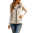 thumbnail image 1 of Womens Puffer Vest Hooded Sleeveless Zip Up Quilted Outerwear Vest with Pockets Casual Outerwear for Work or Travel, 1 of 7