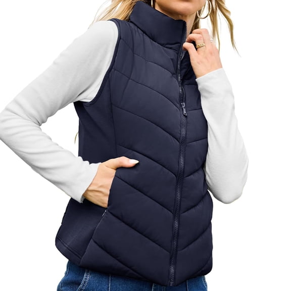 Womens Puffer Vest, Lightweight Quilted Winter Vest Sleeveless Zip Up Outerwear Jacket, Warm Puffy Vest for Women (White,Small)