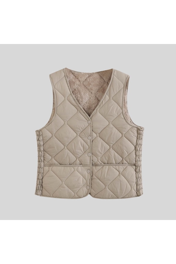 Womens Puffer Vest Lightweight Sleeveless Buttons V Neck Jacket for Layering Fall Winter Warm Inner Gilet with Pockets