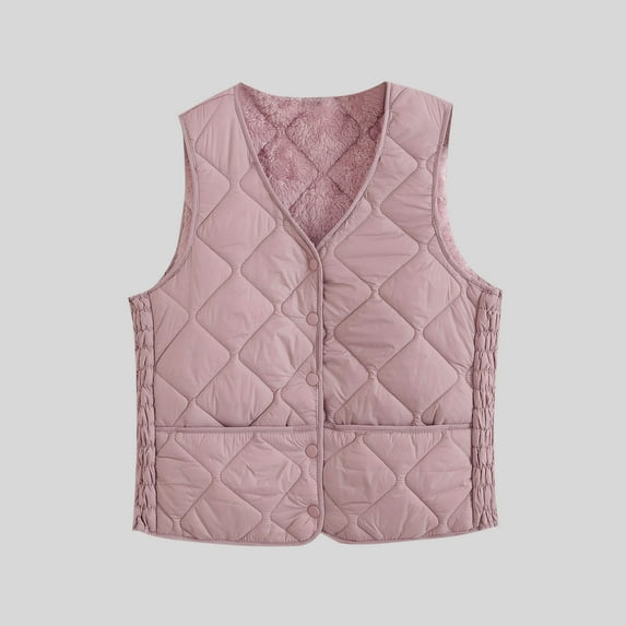 Womens Puffer Vest Lightweight Sleeveless Buttons V Neck Jacket for Layering Fall Winter Warm Inner Gilet with Pockets