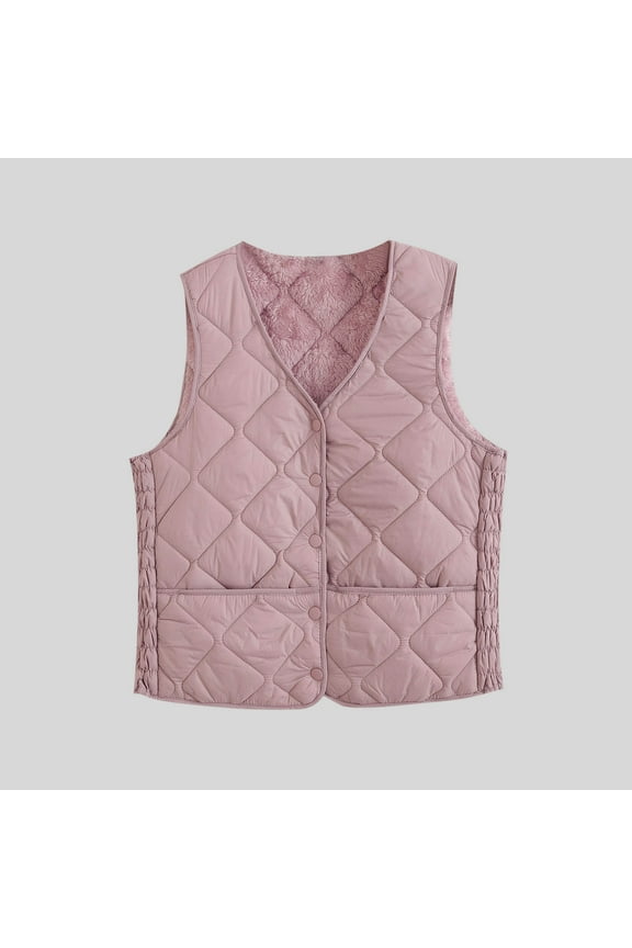 Womens Puffer Vest Lightweight Sleeveless Buttons V Neck Jacket for Layering Fall Winter Warm Inner Gilet with Pockets