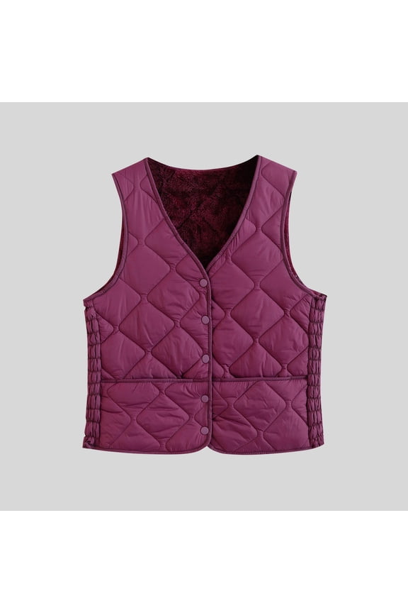 Womens Puffer Vest Lightweight Sleeveless Buttons V Neck Jacket for Layering Fall Winter Warm Inner Gilet with Pockets
