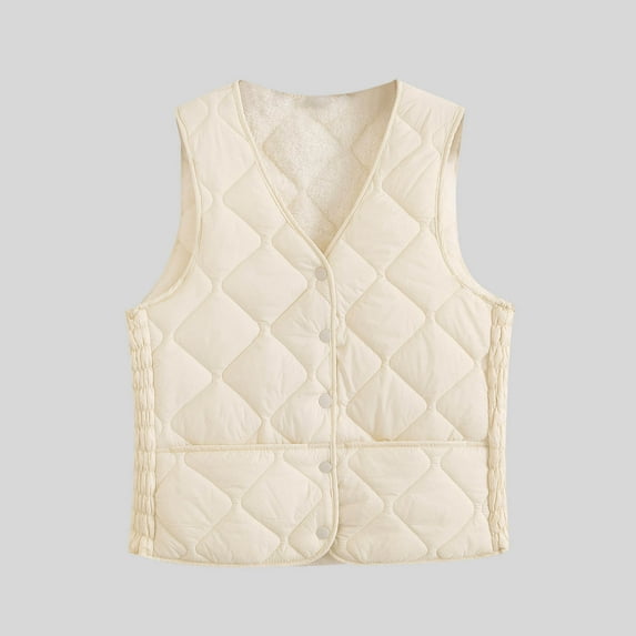 Womens Puffer Vest Lightweight Sleeveless Buttons V Neck Jacket for Layering Fall Winter Warm Inner Gilet with Pockets