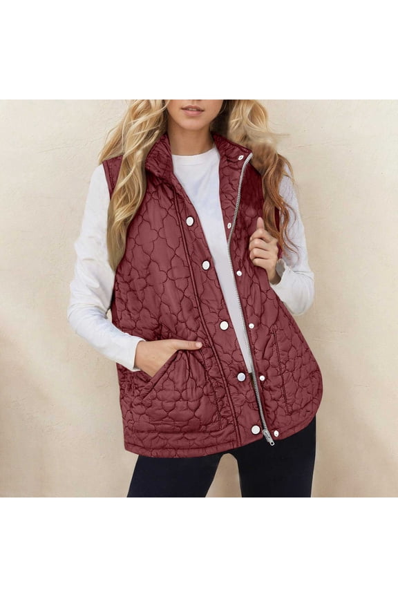 Womens Puffer Vest Lightweight Stand Collar Sleeveless Cropped Quilted Jackets Button Fall Zip Up Coat Outerwear Jackets Button Down Padded Gilet Winter Outerwear Zip Up Jackets For Women
