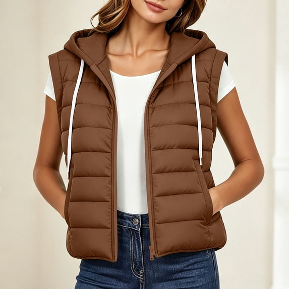Womens Puffer Vest Lightweight Winter Sleeveless Jacket Quilted Outerwear with Hood Zip Up Down Vests with Pockets,S-3XL