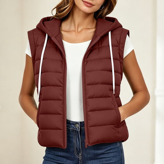 Womens Puffer Vest Lightweight Winter Sleeveless Jacket Quilted Outerwear with Hood Zip Up Down Vests with Pockets,S-3XL