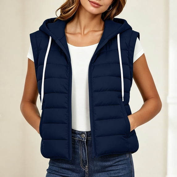 Womens Puffer Vest Lightweight Winter Sleeveless Jacket Quilted Outerwear with Hood Zip Up Down Vests with Pockets,S-3XL