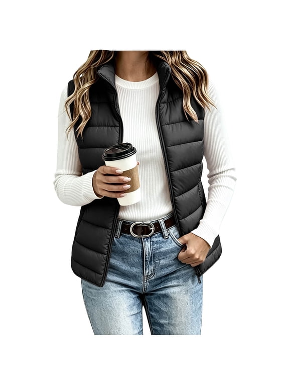 Womens Puffer Vest Lightweight Zipper Cropped Vest Jackets Sleeveless Stand Collar Winter down Jacket Packable Outdoor Travel Outerwears