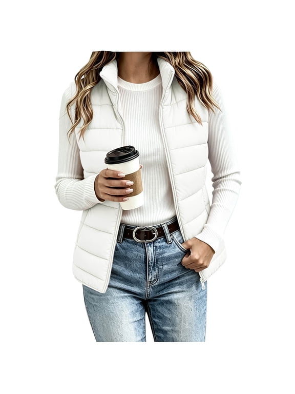 Womens Puffer Vest Lightweight Zipper Cropped Vest Jackets Sleeveless Stand Collar Winter down Jacket Packable Outdoor Travel Outerwears