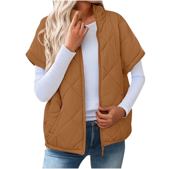 Womens Puffer Vest Oversized Stand Collar Full Zip Sleeveless Bubble Puffer Jackets Quilted Padded Warm Coat Outwear