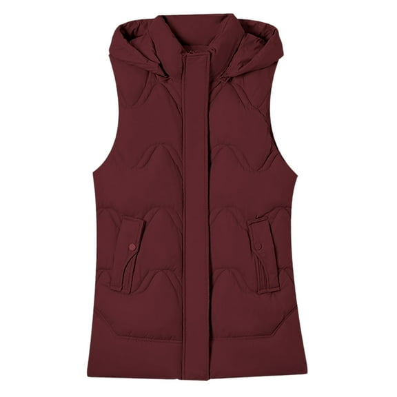 Womens Puffer Vest Sleeveless Zip Up Quilted Coat Stand Collar Gilet Jacket Wine XXXXXS