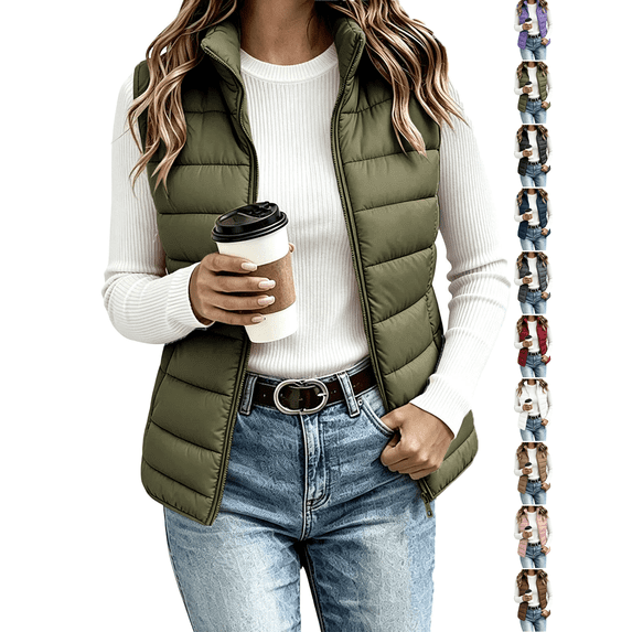 Womens Puffer Vest Slim Fit Soft Thermal Sleeveless Coat, Fashion Zip Gilet for Fall Winter Layering