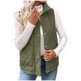 thumbnail image 1 of Womens Puffer Vest Trendy Lightweight Quilted Jackets Zip Up Stand Collar Button Padded Coat Fall Spring Winter Casual Work Outerwear, L, 1 of 4