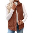 thumbnail image 1 of Womens Puffer Vest Trendy Lightweight Quilted Jackets Zip Up Stand Collar Button Padded Coat Fall Spring Winter Casual Work Outerwear, S, 1 of 4
