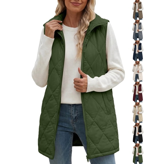 Womens Puffer Vest with Stand Collar, Fashion Quilted Sleeveless Jacket Warm Fall Winter Outerwear